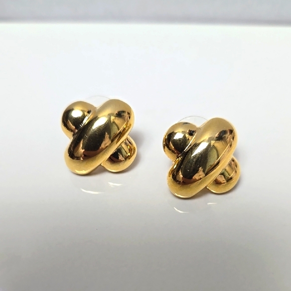Elegant Gold Tone Knot Stud Earrings - Picture 2 of 11